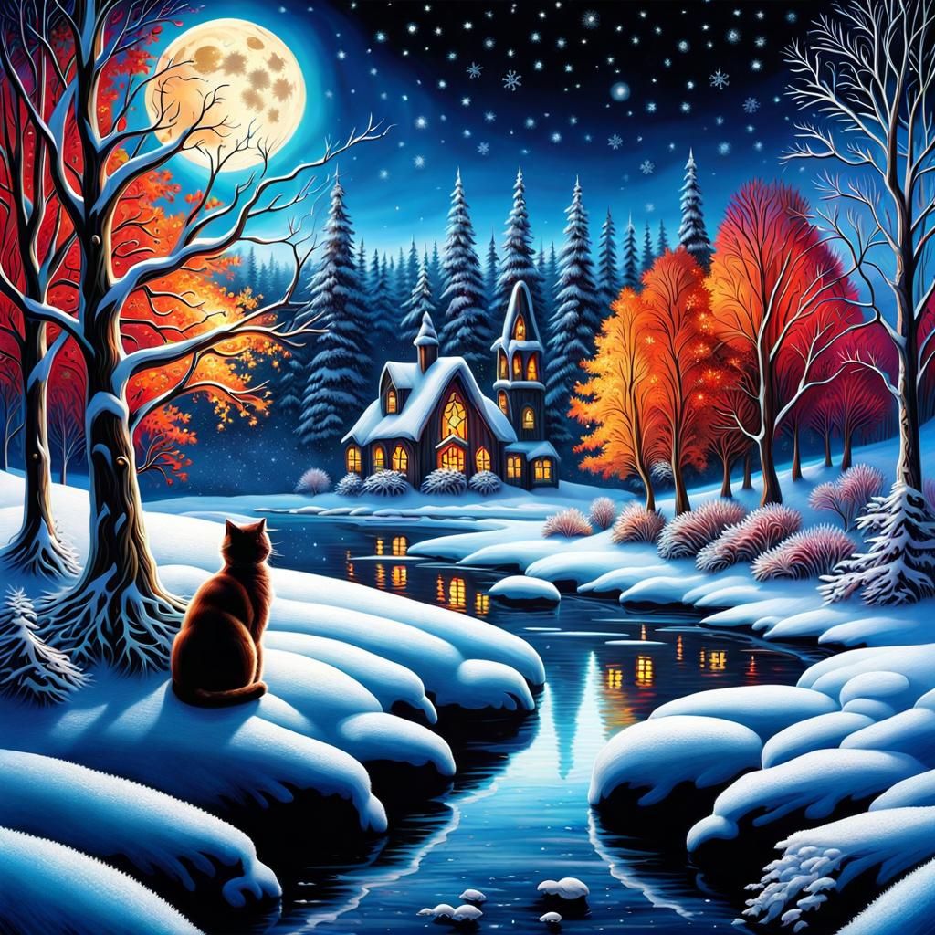 Gothic Frozen Riverscape in Tim Burton Style