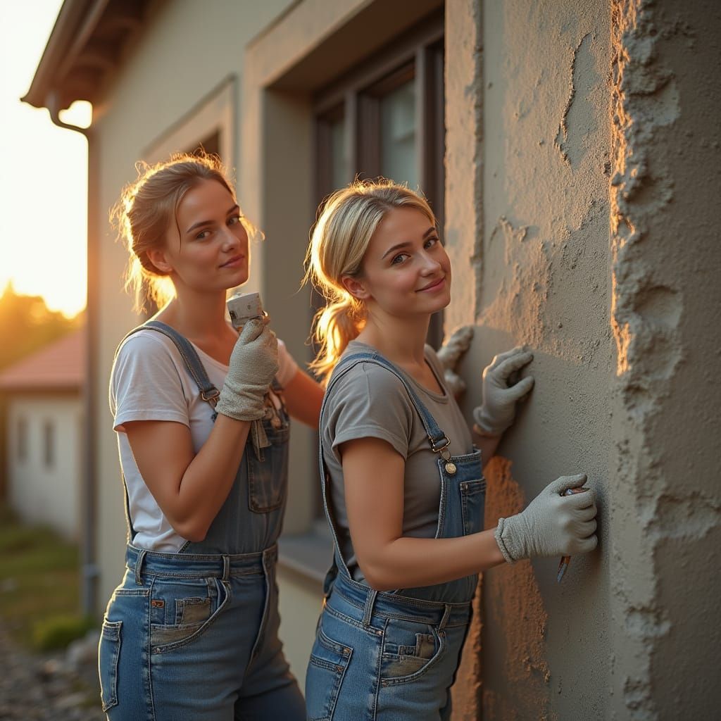 Women Restore Historic House Facade with Mortar
