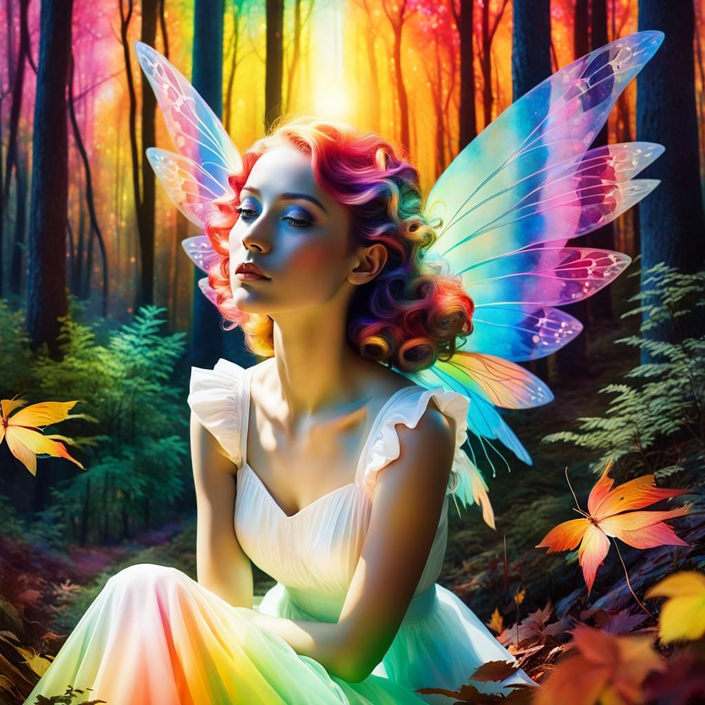 Dreamer in Autumn Forest: Surreal Mixed Media Art