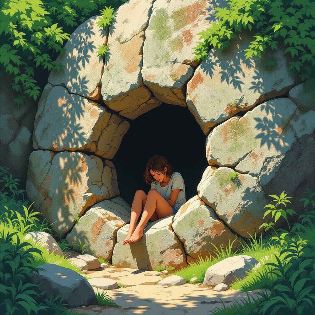 Person in Stone Hole, Science Fiction Art