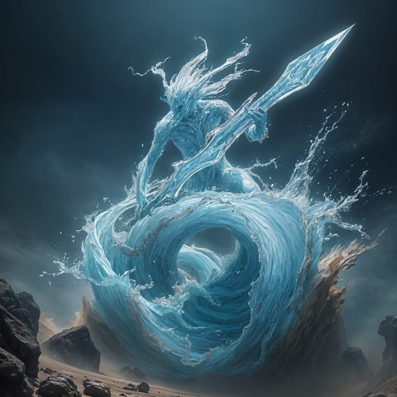 Ethereal Water Being Wields Tornado Sword in Hyperrealistic ...