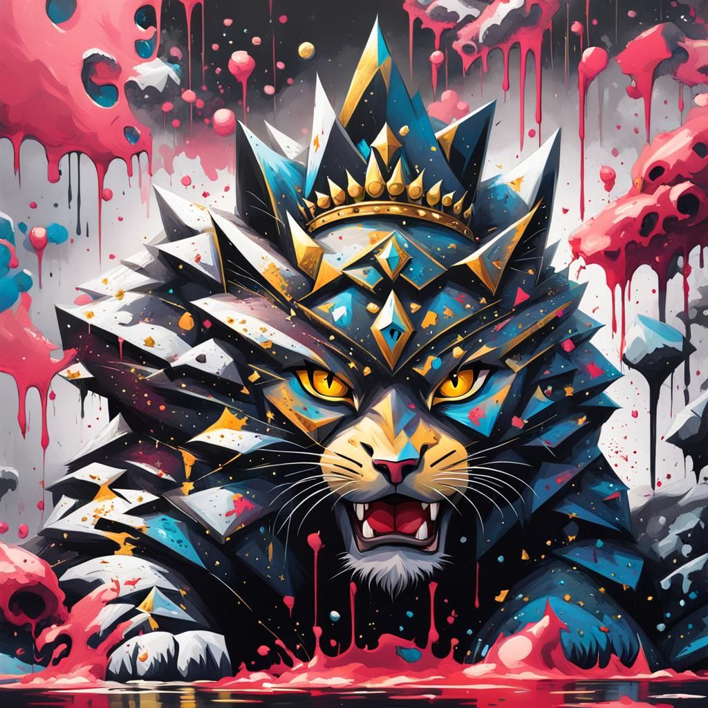 Armored Cat King in Graffiti Splash Art Style