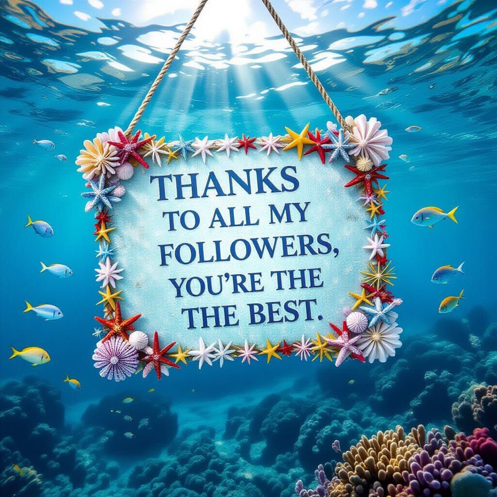 Magical Coral Sign Reads 'Thanks Followers' Underwater