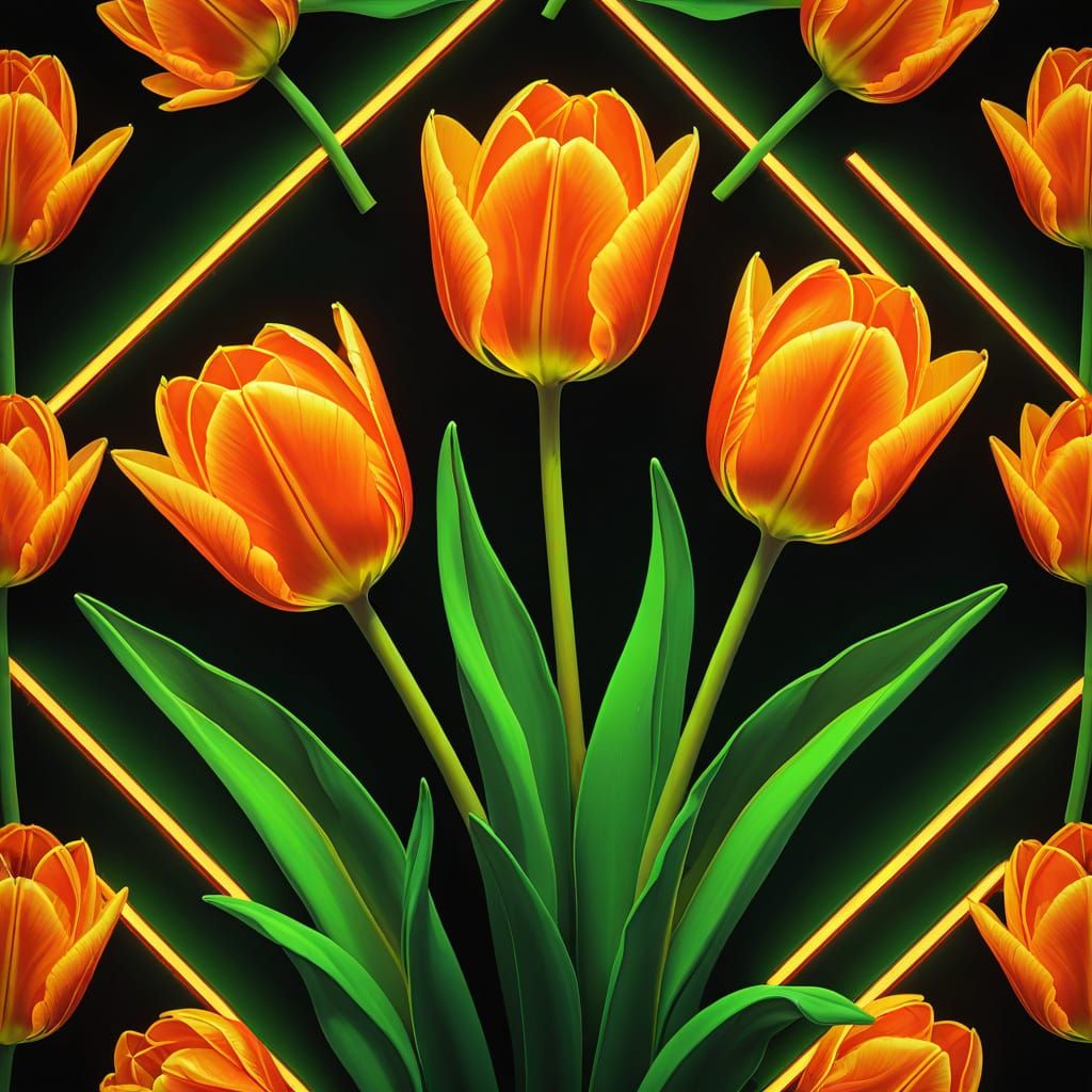 Neon Tulips in Bauhaus Pop Art Style
