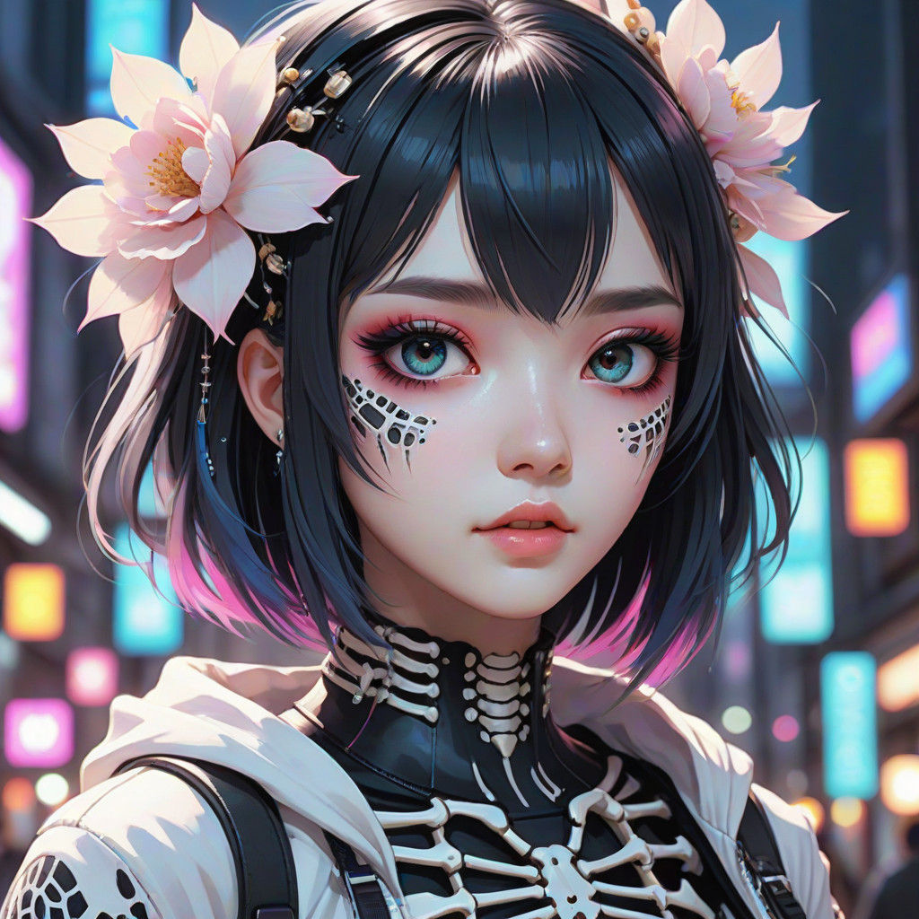 Beautiful EMO Girl in Cyber Goth Anime Style