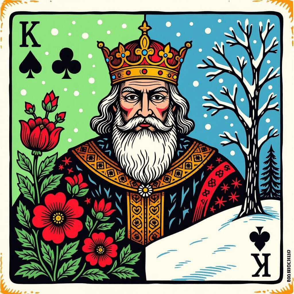King Playing Card: Spring Versus Winter Dichotomy