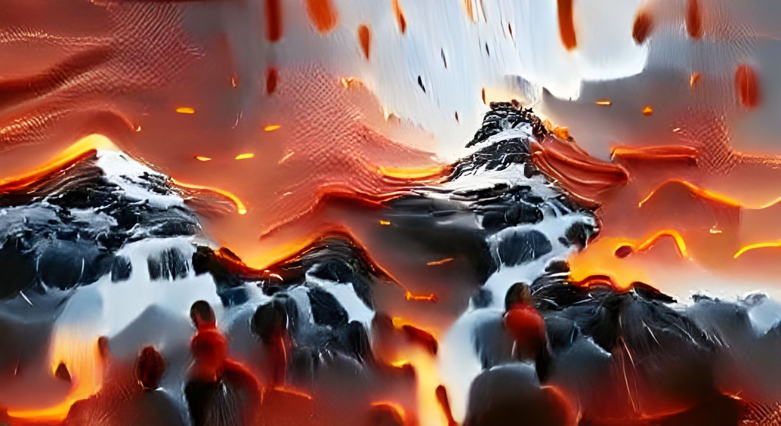 Surreal Swiss Alps Panorama with Lava Waterfall