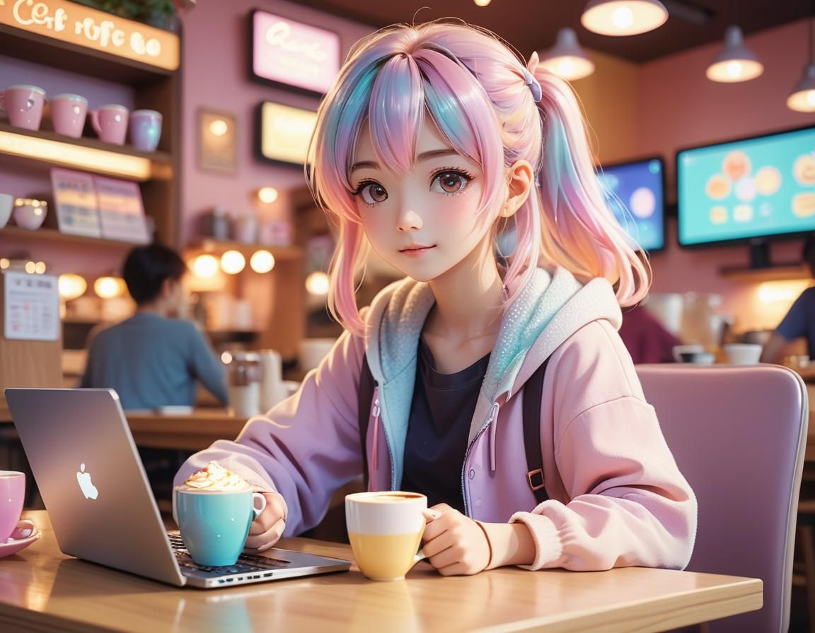 Cozy Anime Girl Working at Coffee Shop
