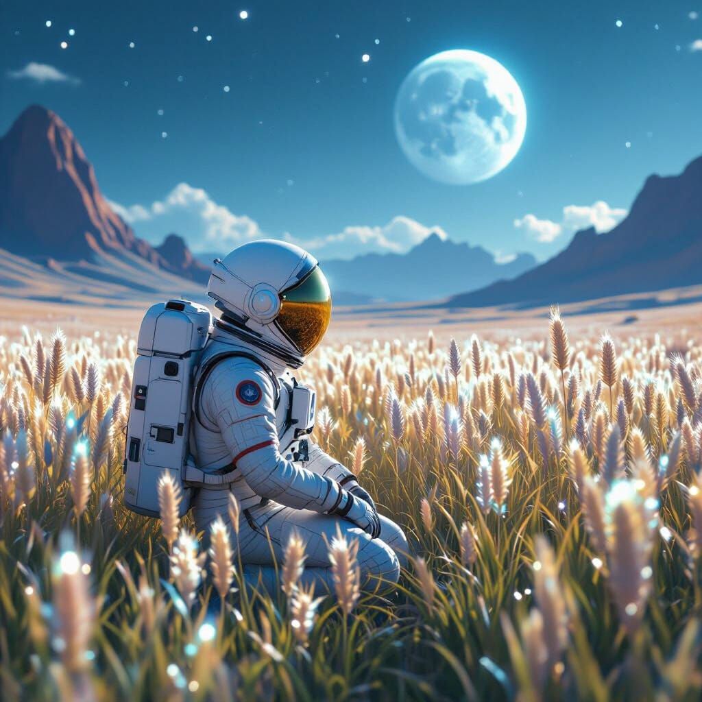 Astronaut Contemplation on Terraformed World