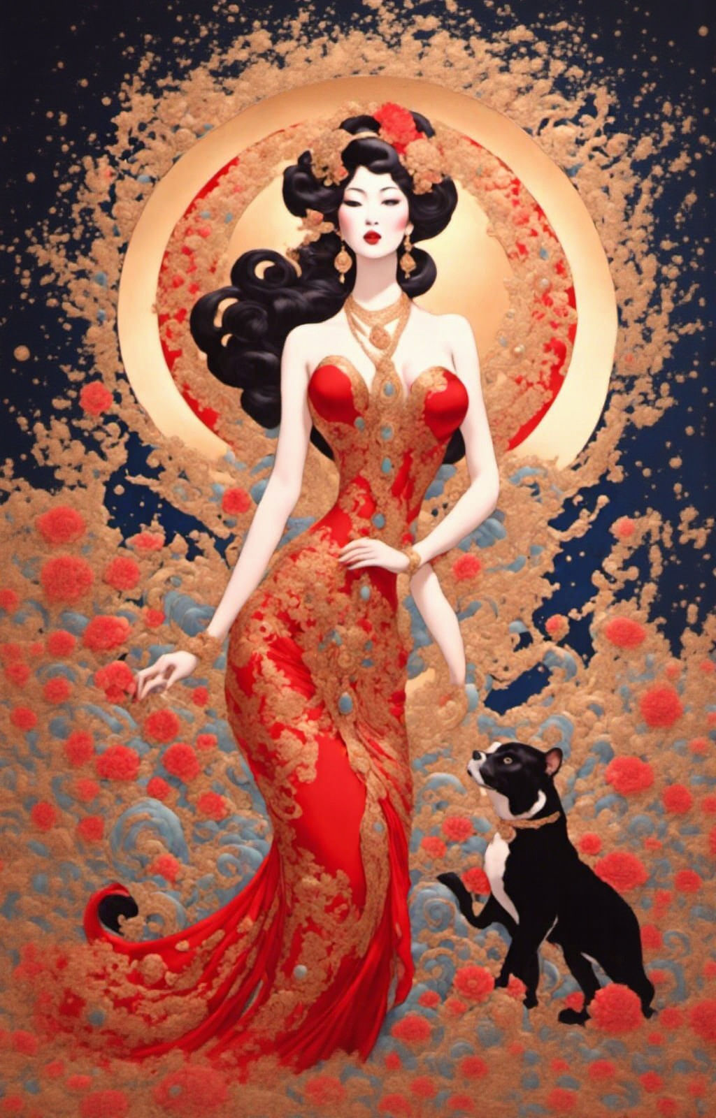 Bomber Girl Shines on the Red Carpet in Vibrant Linocut Styl...