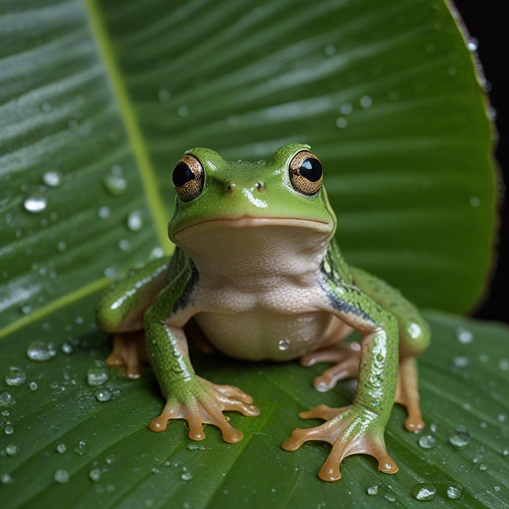 Enchanted Green Frog Under Emerald Umbrella