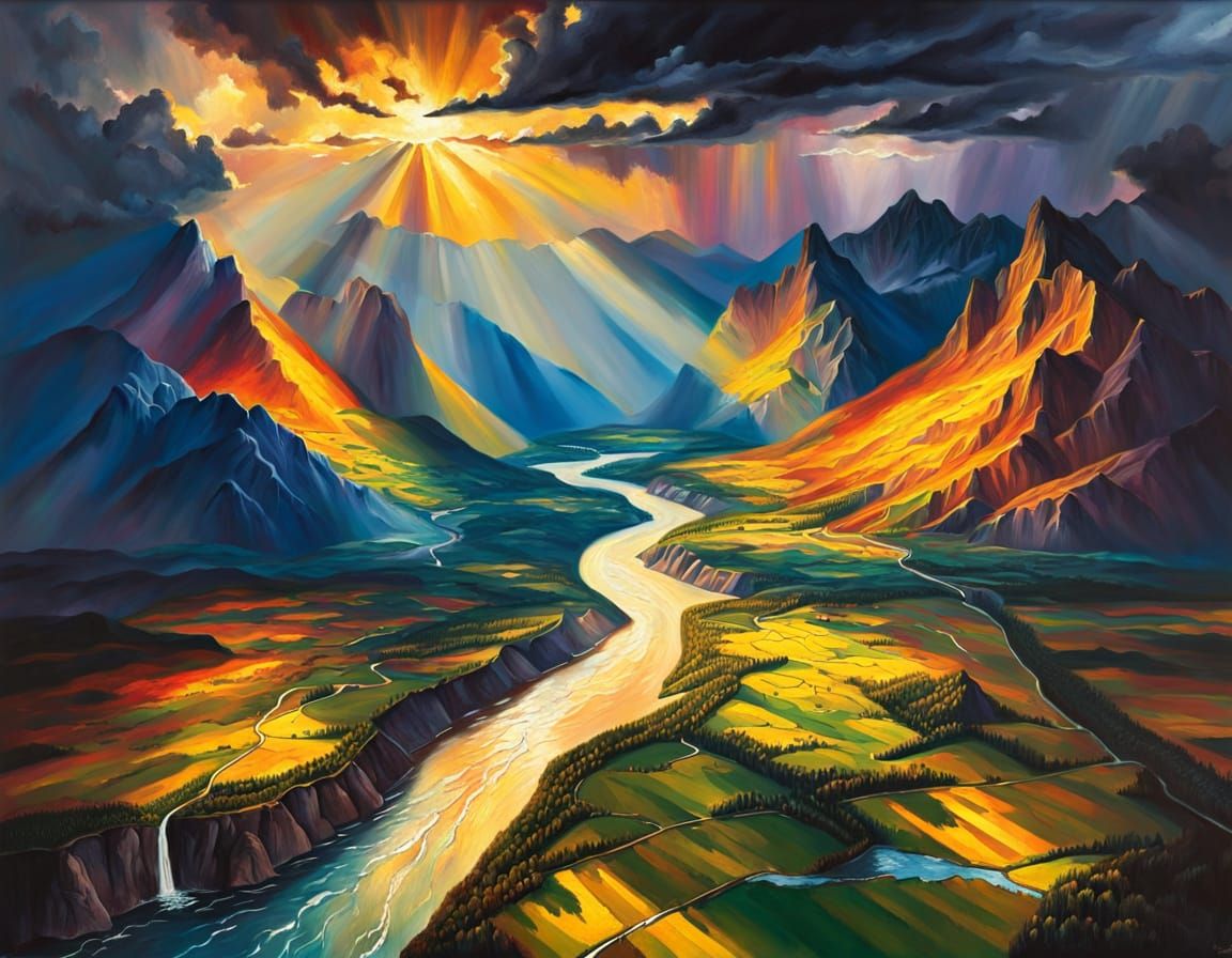 Stormy Mountainscape at Golden Hour