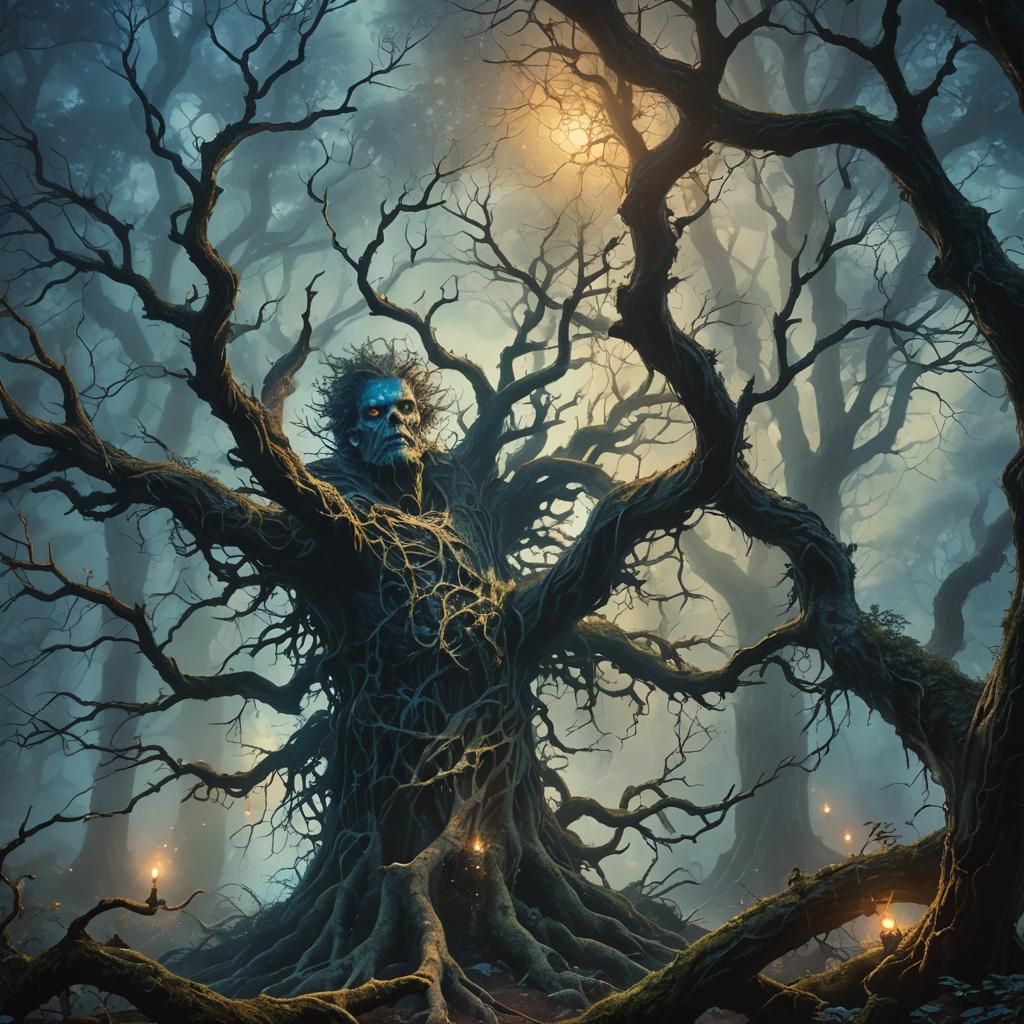 Ethereal Serial Killer in Mystical Forest