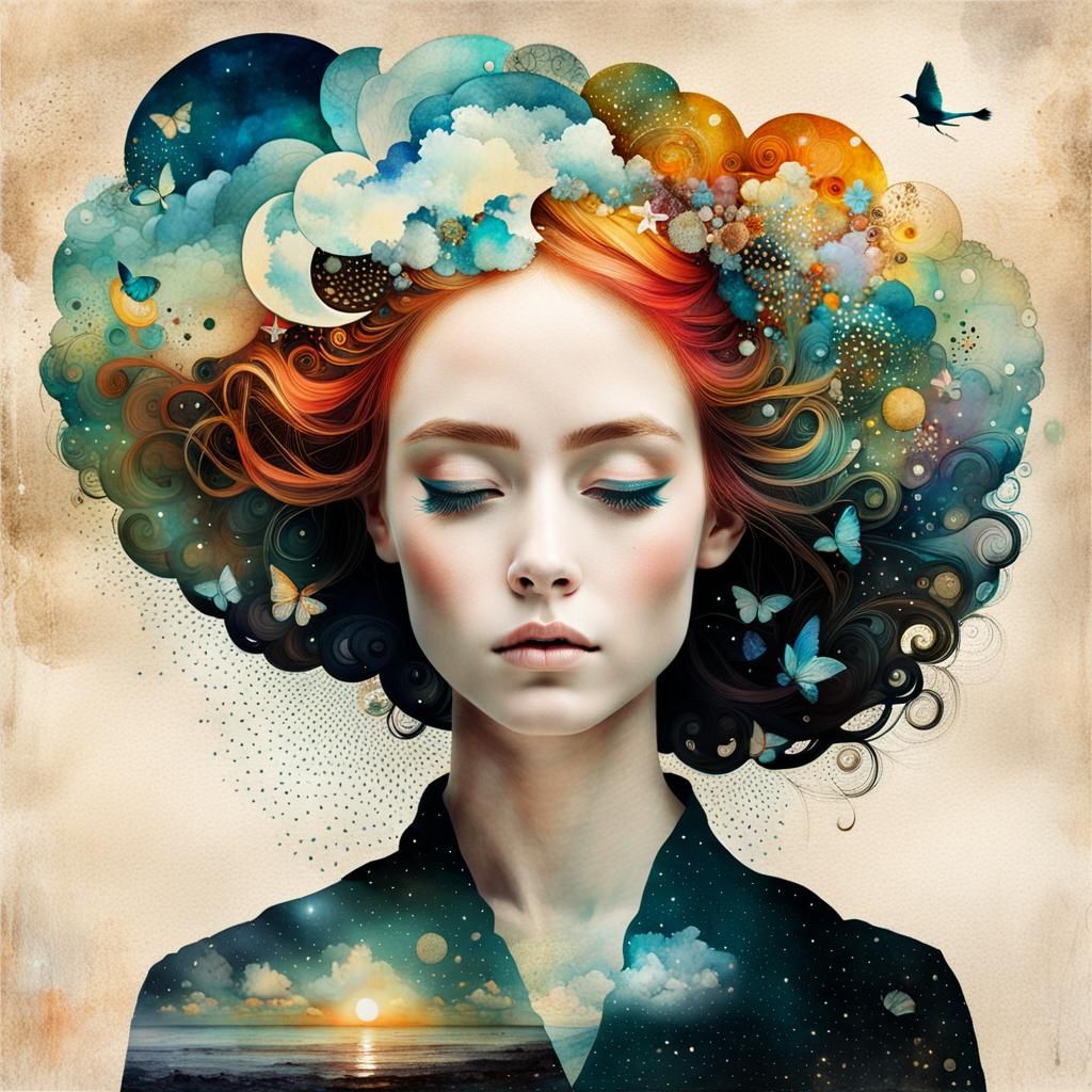 Surreal Seashell Portrait in Collage Style