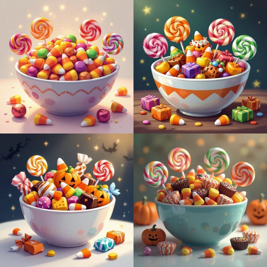 Cute Halloween Candy Bowl in 2D Cartoon Style