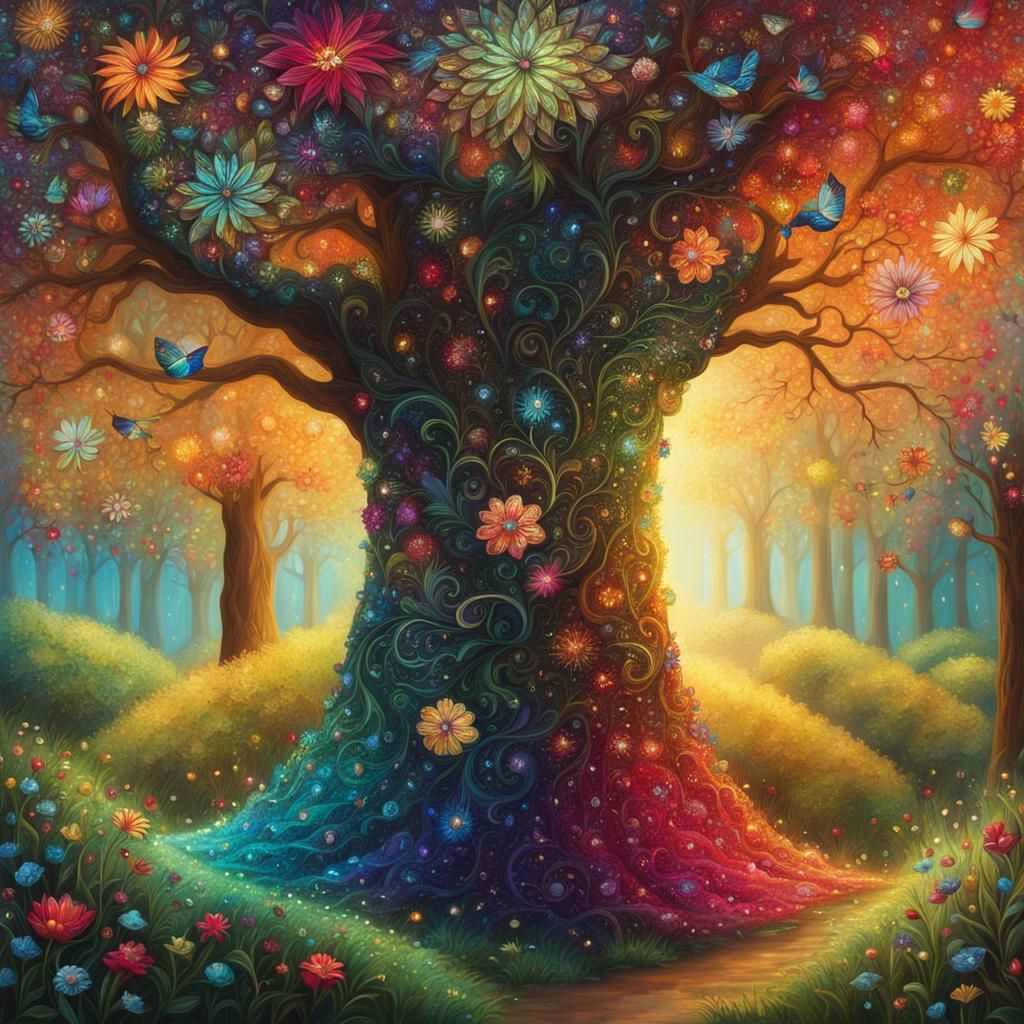 Ethereal Tree with Intricate Colorful Details