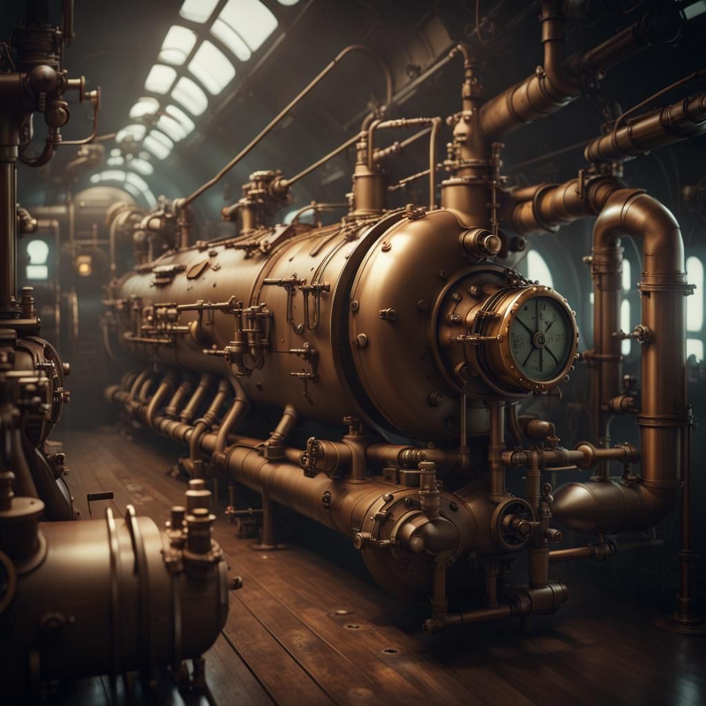 Dieselpunk submarine interior set design