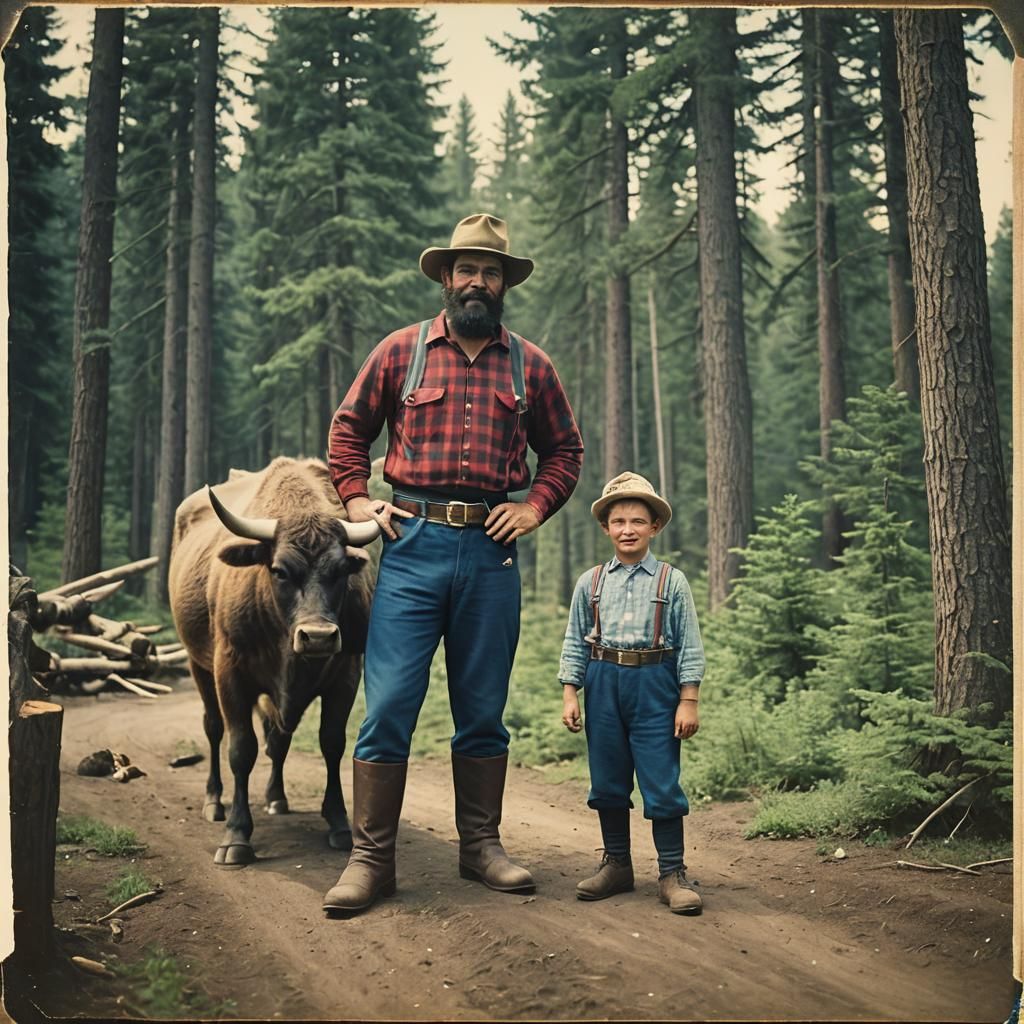 Paul Bunyan and Babe in Vintage Photo Style