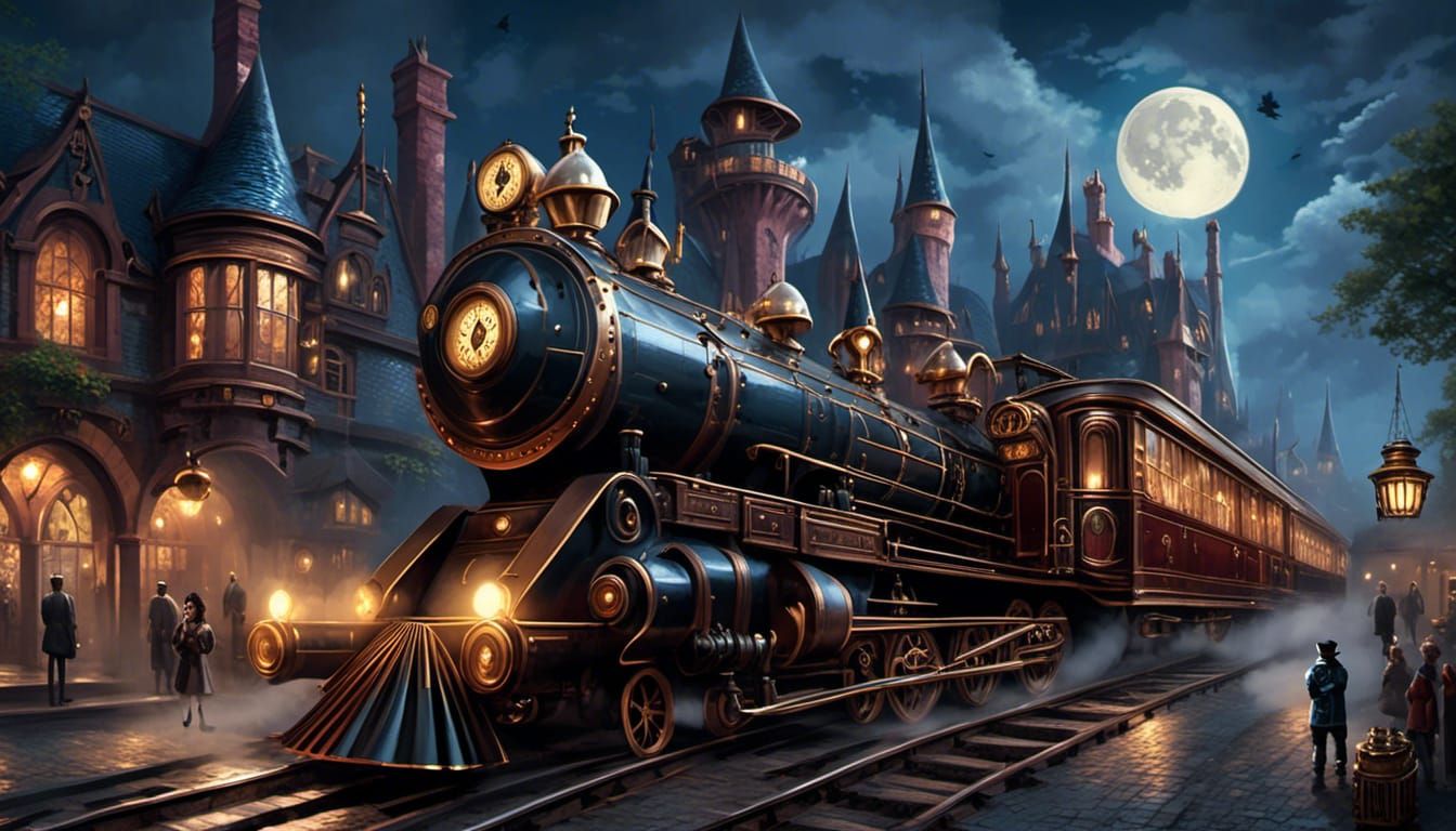 Steampunk Hogwarts Express at Night