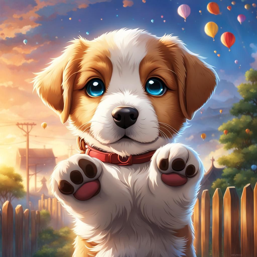Surreal Anime-Style Puppy Says Goodbye with a Tearful Hand W...