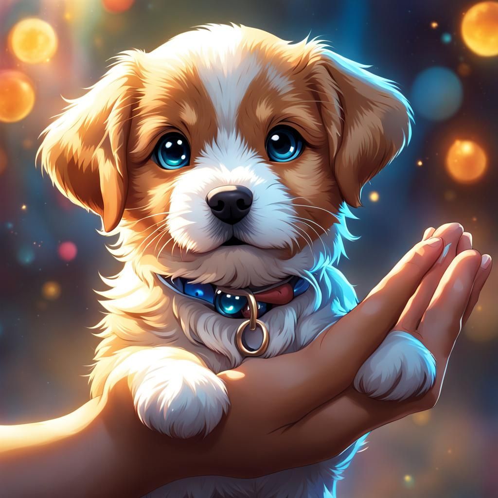 Emotional Puppy Waving Goodbye in Anime Style