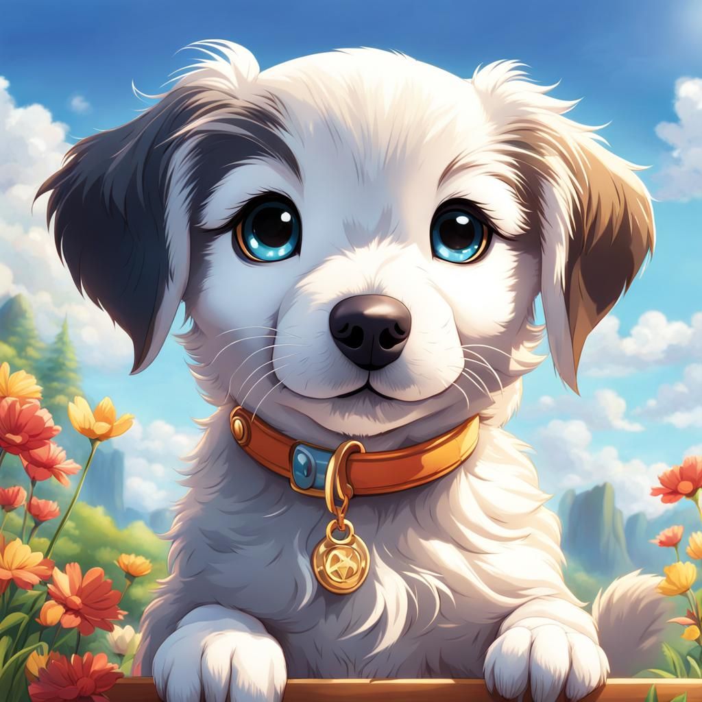 Emotional Puppy Farewell in Anime Style