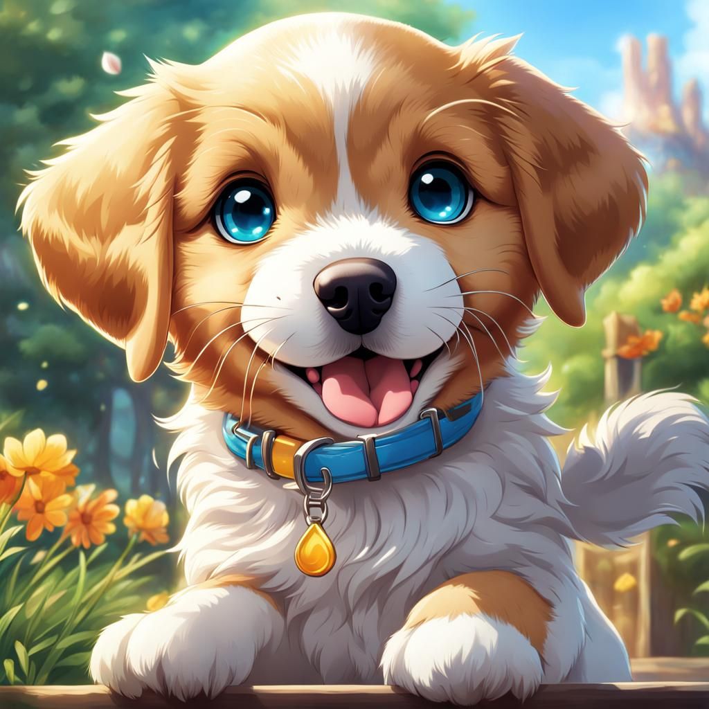 Emotional Anime Puppy Waving Farewell