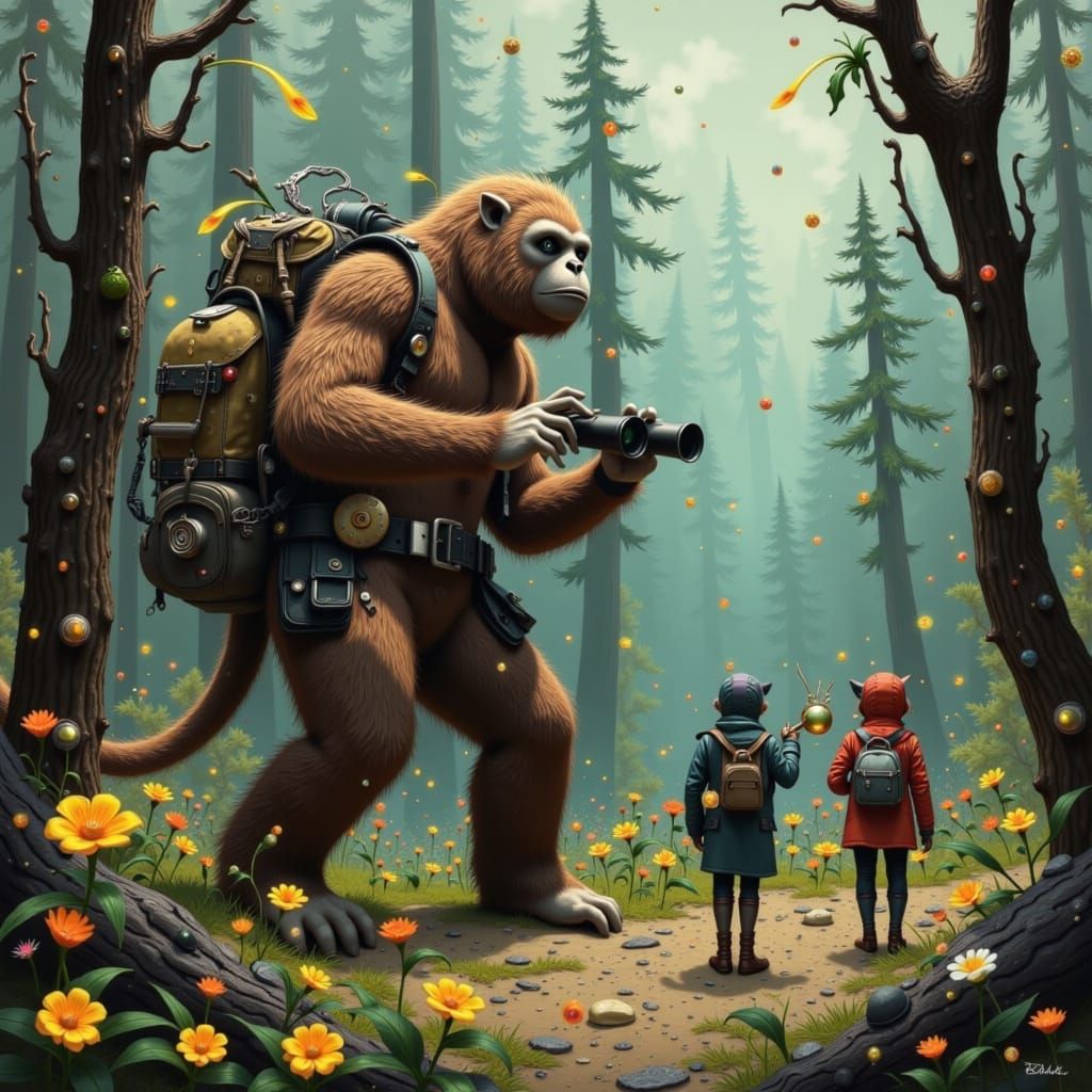Sasquatch Observation: A Whimsical Forest Scene