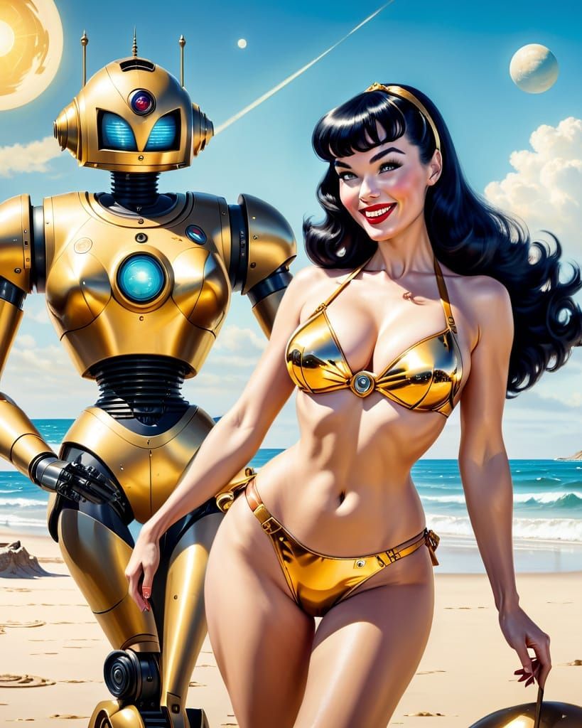 Retro Sci-Fi Pinup Girl on Alien Beach