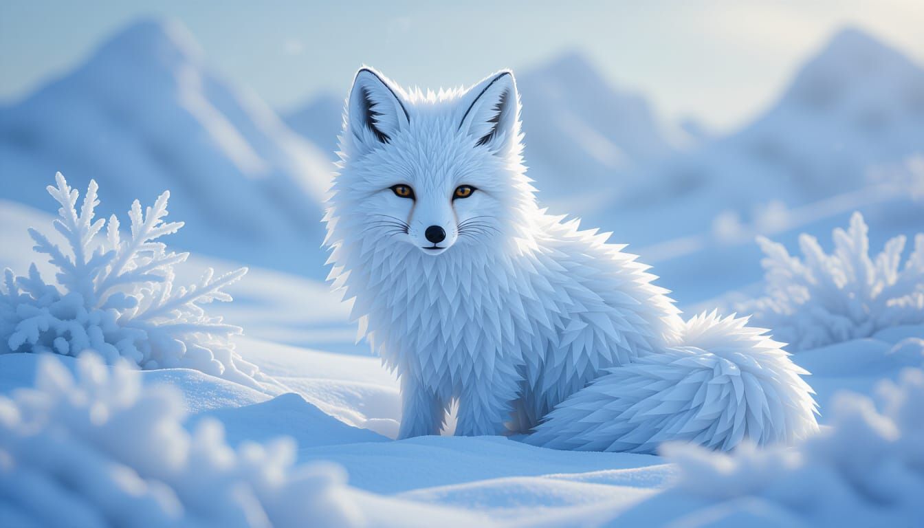 Ice Flake Arctic Fox in Snowy Landscape