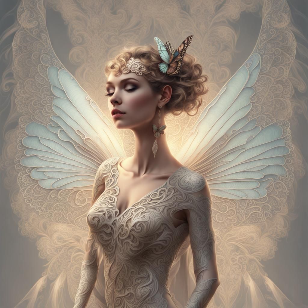 Butterfly Winged Angel in Fractal Digital Art