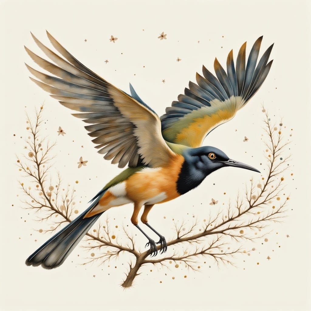 Colorful Bird in a Gentle, Dreamlike World