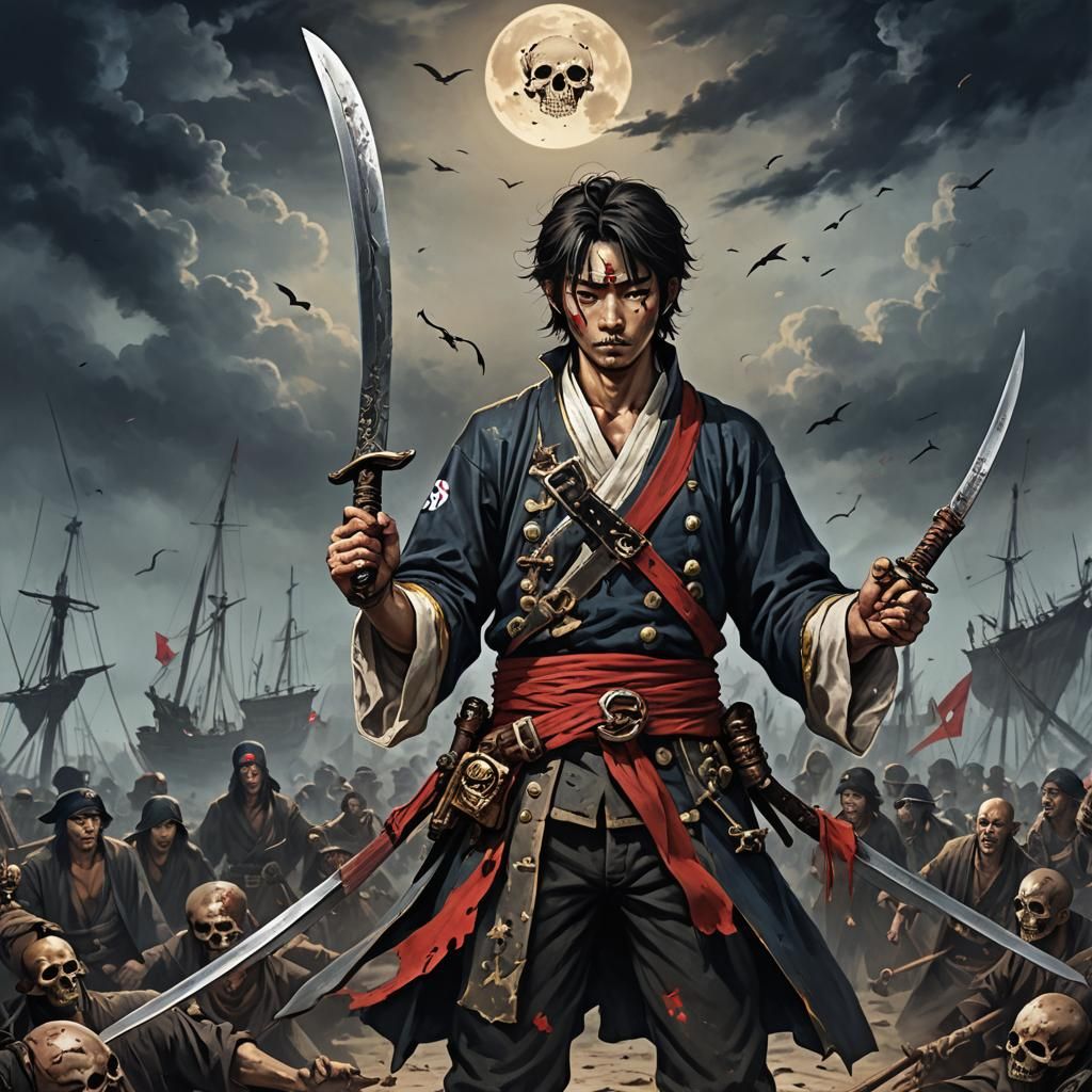 Korean Swordsman in Anime Style with Cutlasses