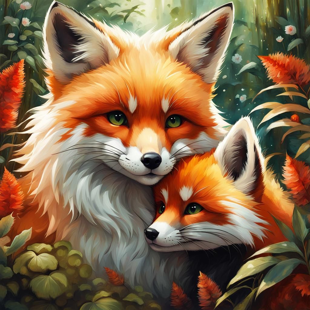 Magical Baby Foxes in Whimsical Landscape