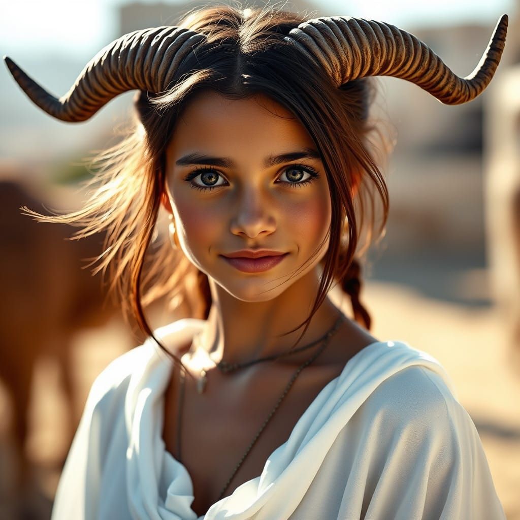 Ethereal Human Girl with Dark Hair and Purple Eyes Wears Flo...