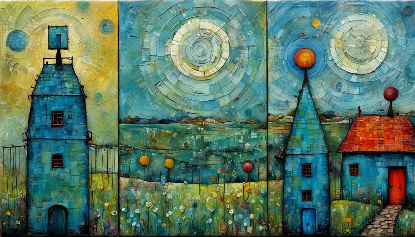 Textured Primitive Naive Dyptich Painting