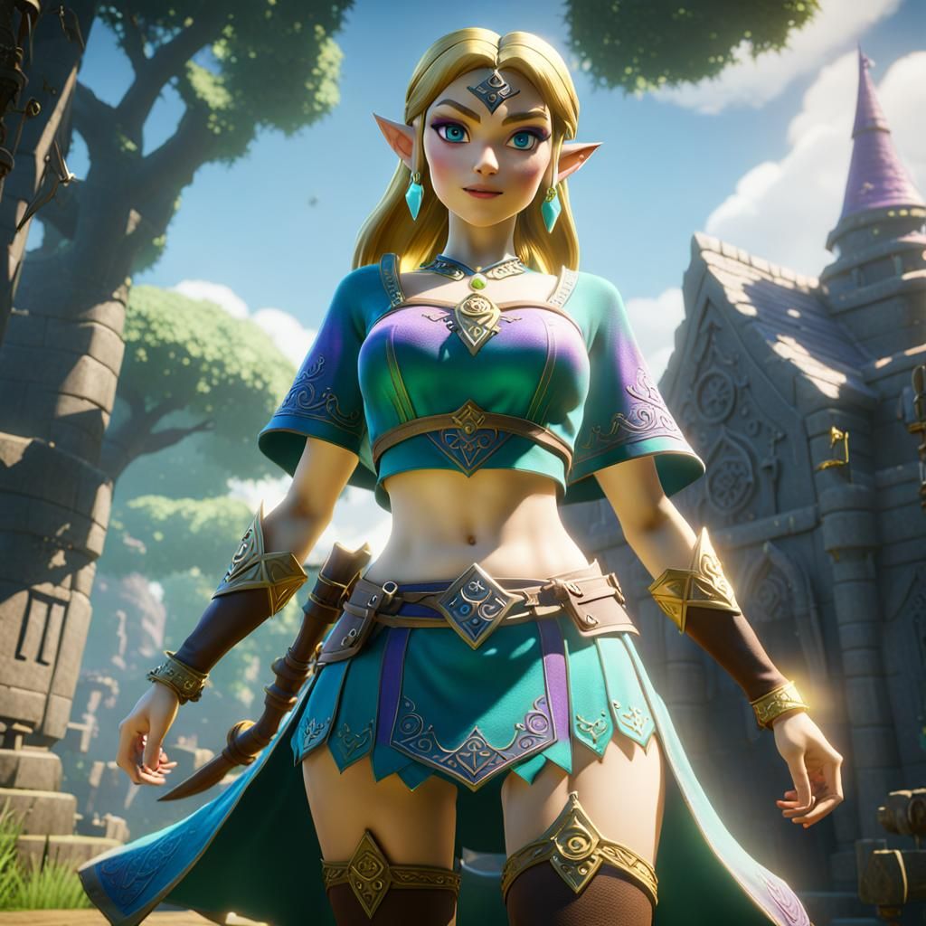 Princess Zelda in Skimpy Witch Attire, 3D Render