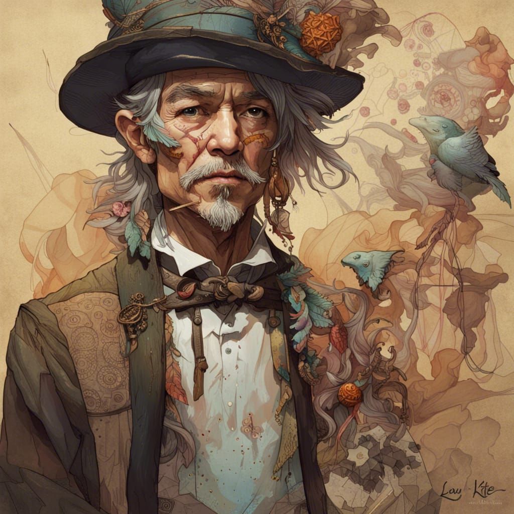 Clay Portrait of Mr. Kite with Whimsical Background