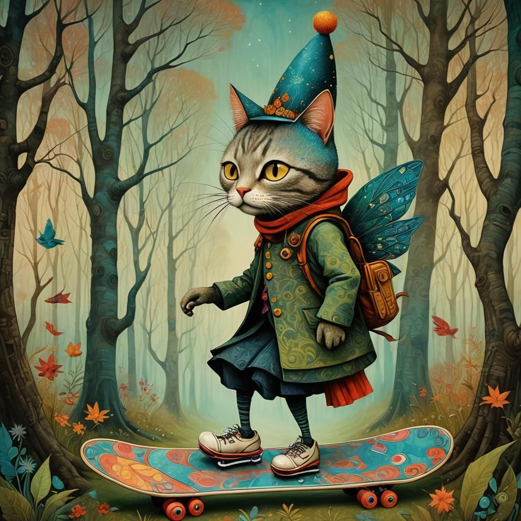 Dreamlike Woman-Cat in Art Brut Style