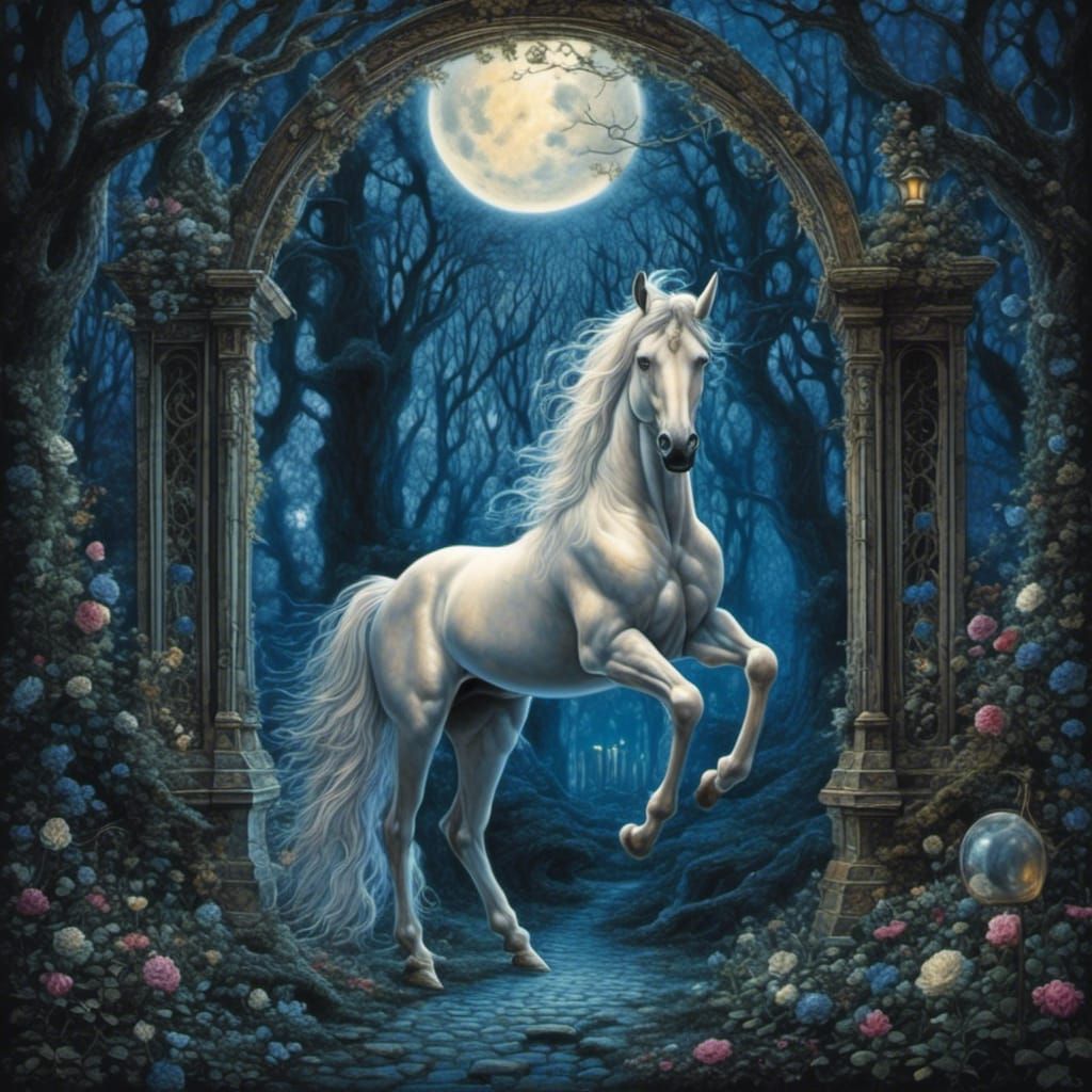 Magical Night: Unicorn Observes Sleeping Fairy