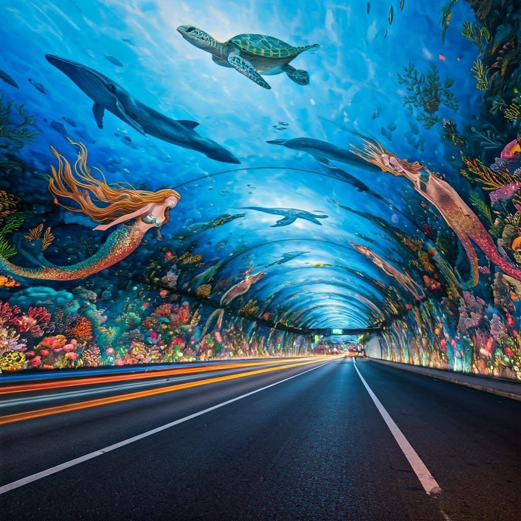 Underwater Mural in City Tunnel, Digital Art