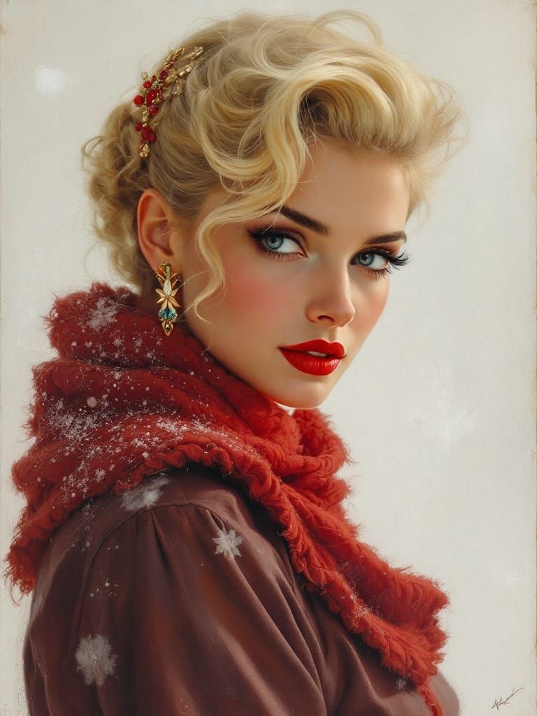 Blond Pin-Up Woman in Winter Style