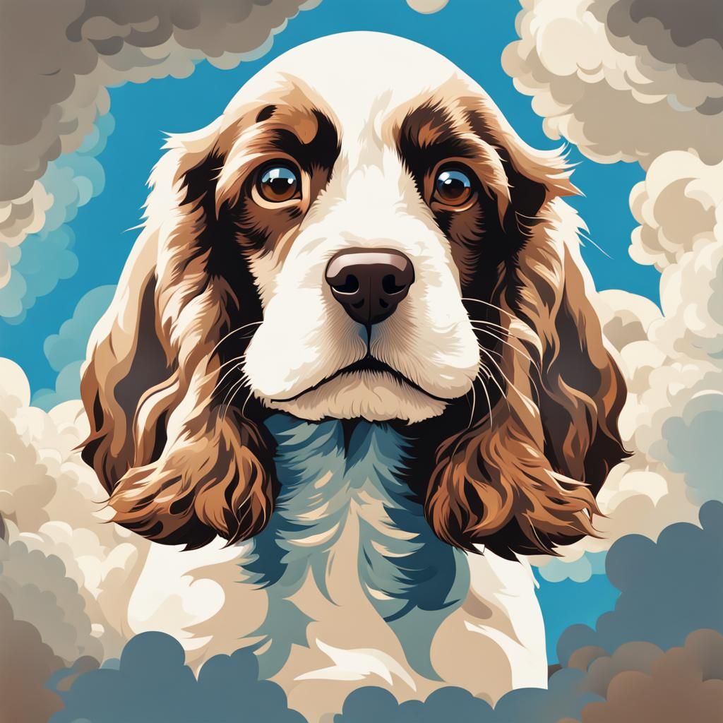 Happy Spaniel Puppy in Pop Art Style