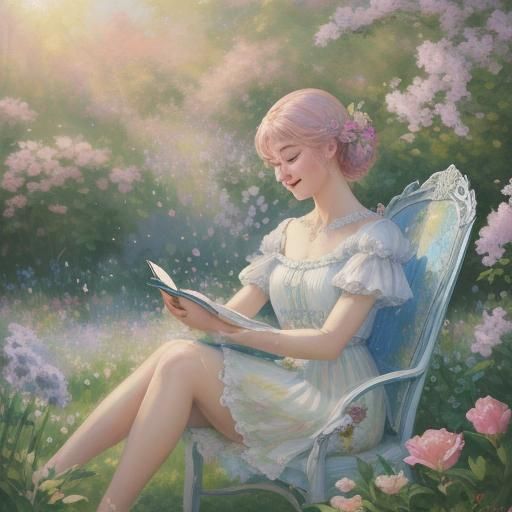Fairy with Diary in Garden: Impressionist Pop Art