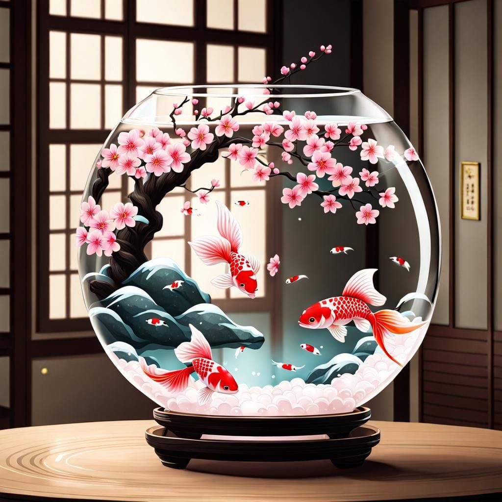 window cherry blossom in fish bowl