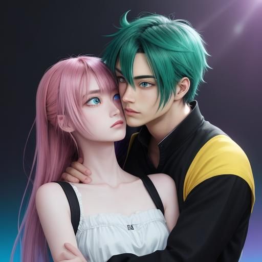 Anime Couple's Valentine's Day Embrace in Colorful Detail