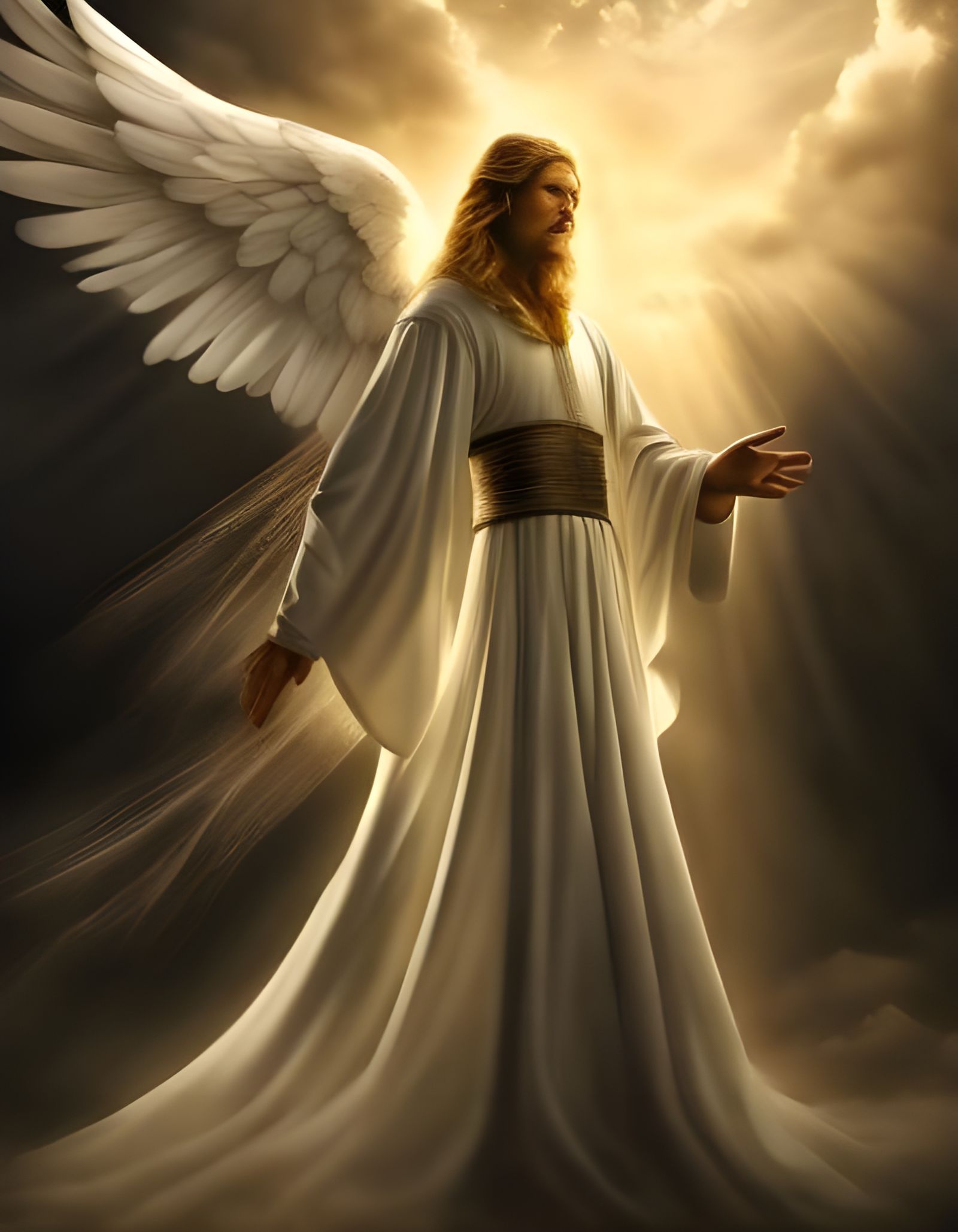 Winged Angel in Dramatic Chiaroscuro Lighting