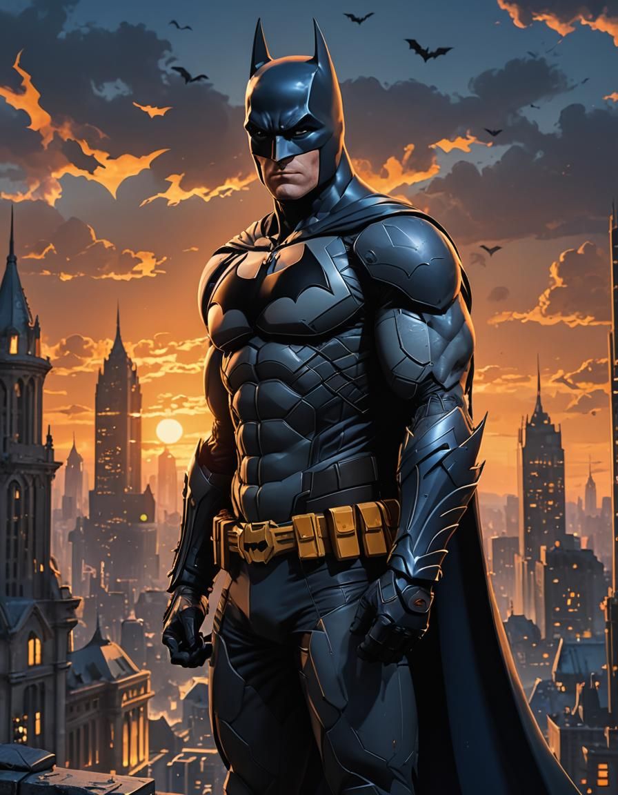 Batman Over Gotham in Vibrant 3D Anime Art