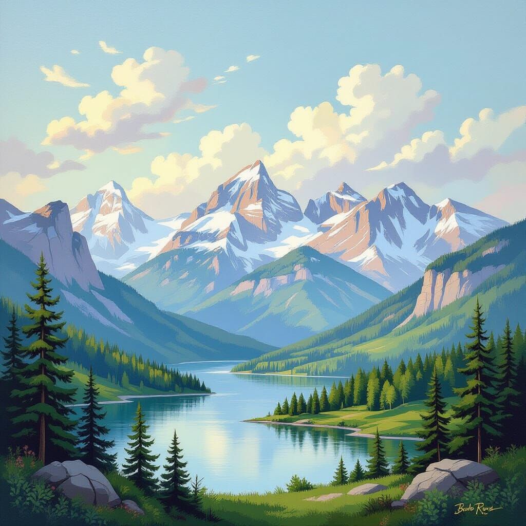 Colorado Rocky Mountains in Bob Ross Style