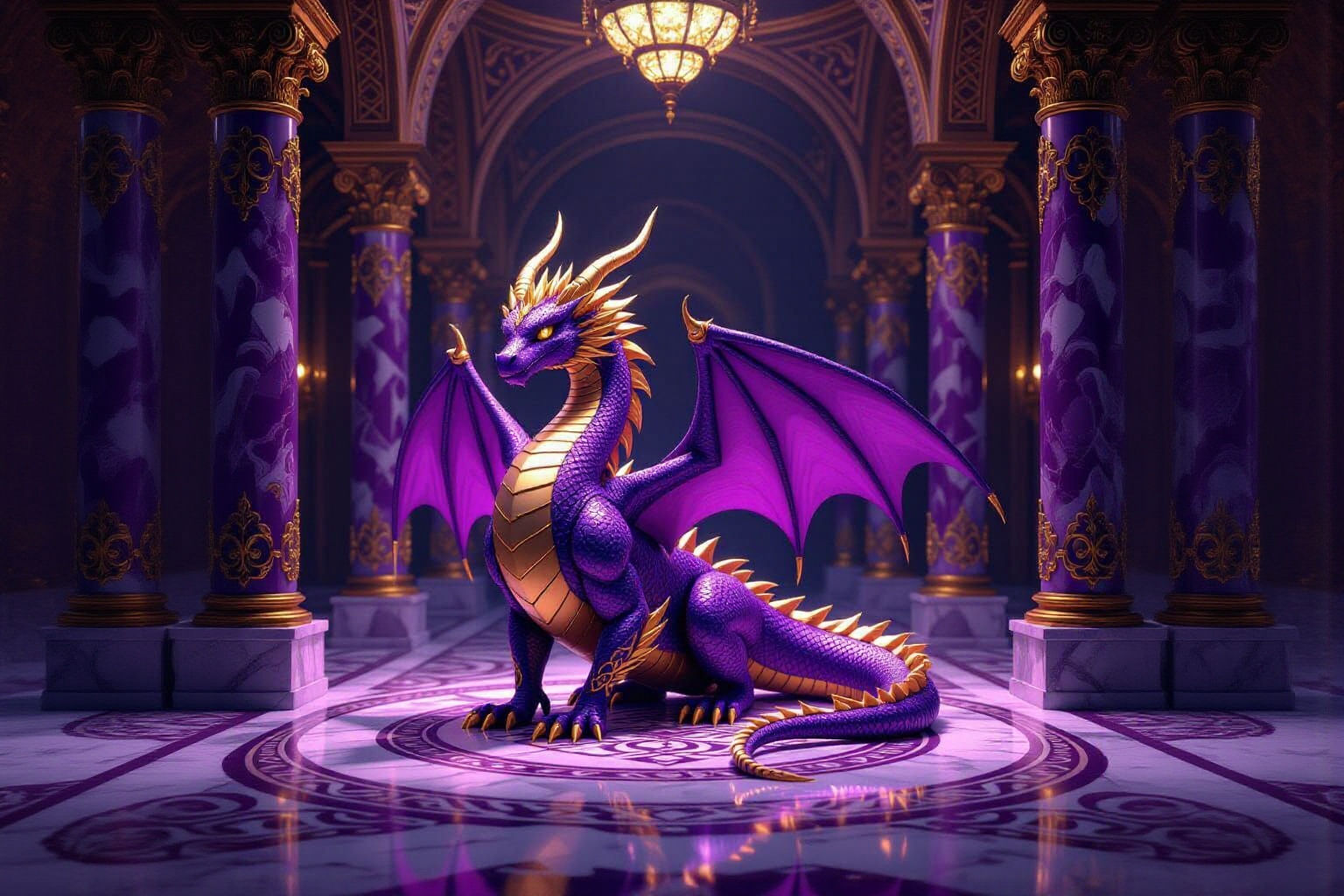 Violet Gold Dragon with Celtic Knots in Marble Hall